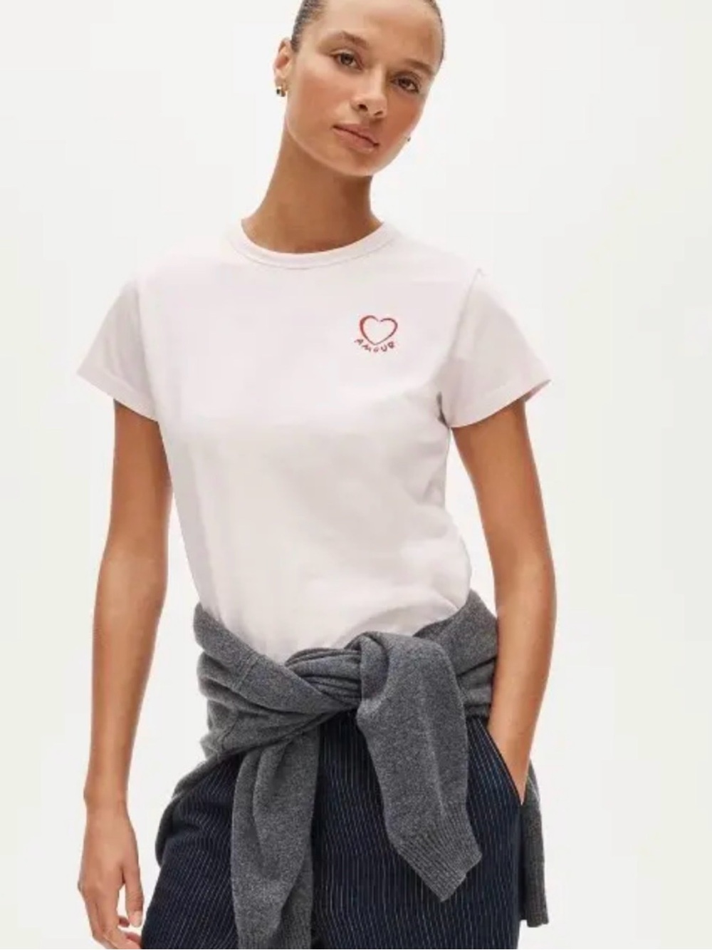 NWT J.Crew Boyfriend jersey classic-fit T-shirt with heart embroidery, PINK, XXS